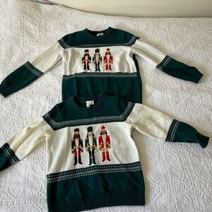 Janie and Jack Green and White Nutcracker Sweaters